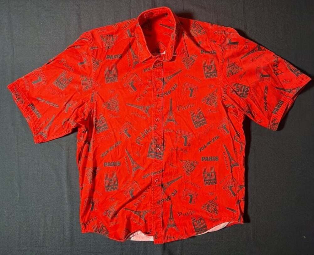 Balenciaga Red All-Over Paris Monument Print Short Sleeve Shirt